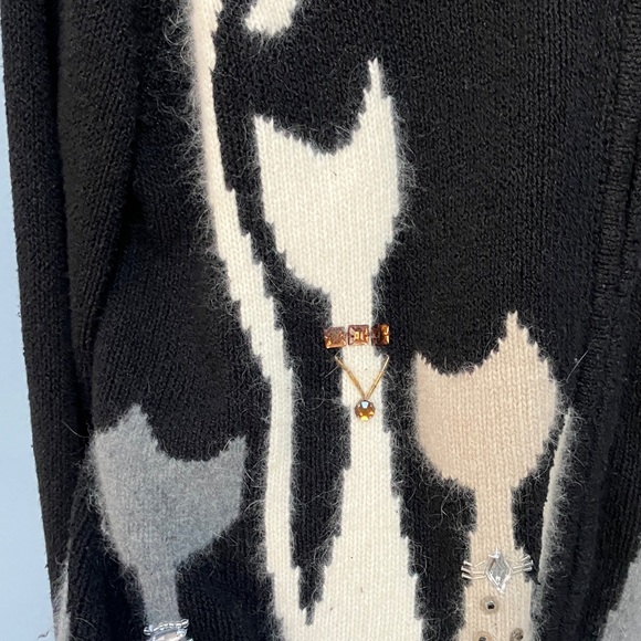 VTG Coldwater Creek Black Zip Front Embellished Abstract Novelty Cat 1X Sweater - Picture 5 of 13